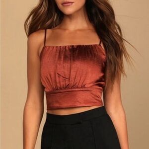 Lulus Luxe’d Out Dusty Rose Satin Crop Tank Top Women’s Medium NEW